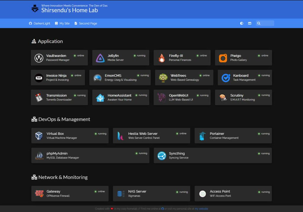 Dashboard of my homelab