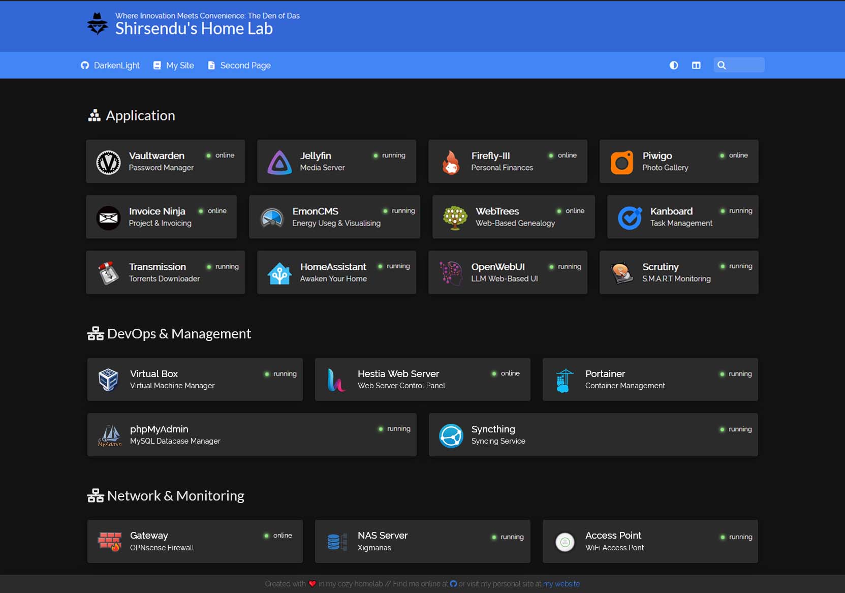 Dashboard of my homelab
